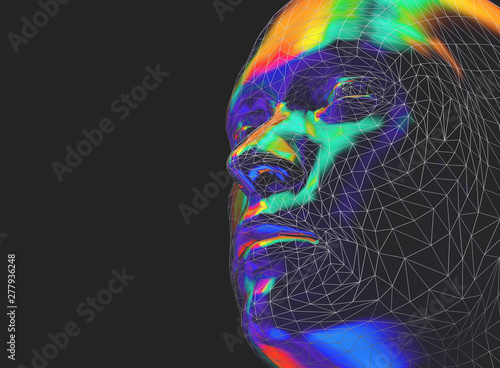 male human face in side view in futuristic low poly style - 3d illustration