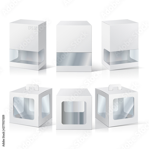 Carton Or Plastic Blank Package Box with a transparent plastic window. Illustration Isolated On White Background. Ready For Your Design. Product Packing Vector.