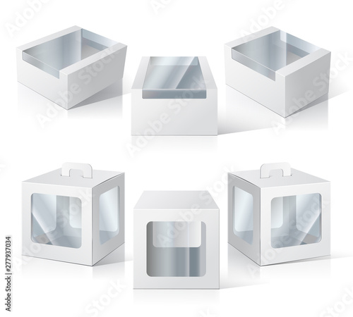 Carton Or Plastic Blank Package Box with a transparent plastic window. Illustration Isolated On White Background. Ready For Your Design. Product Packing Vector.