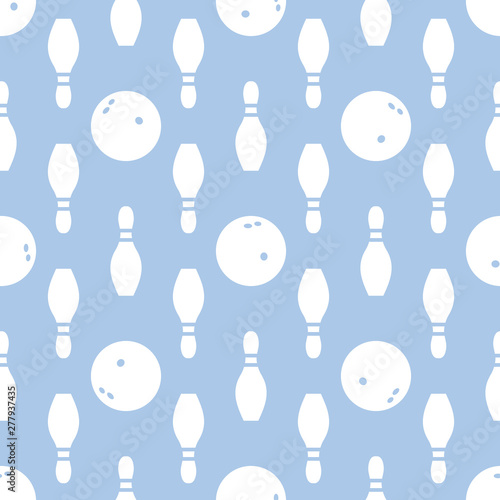 Seamless pattern with bowling pins and bowls.