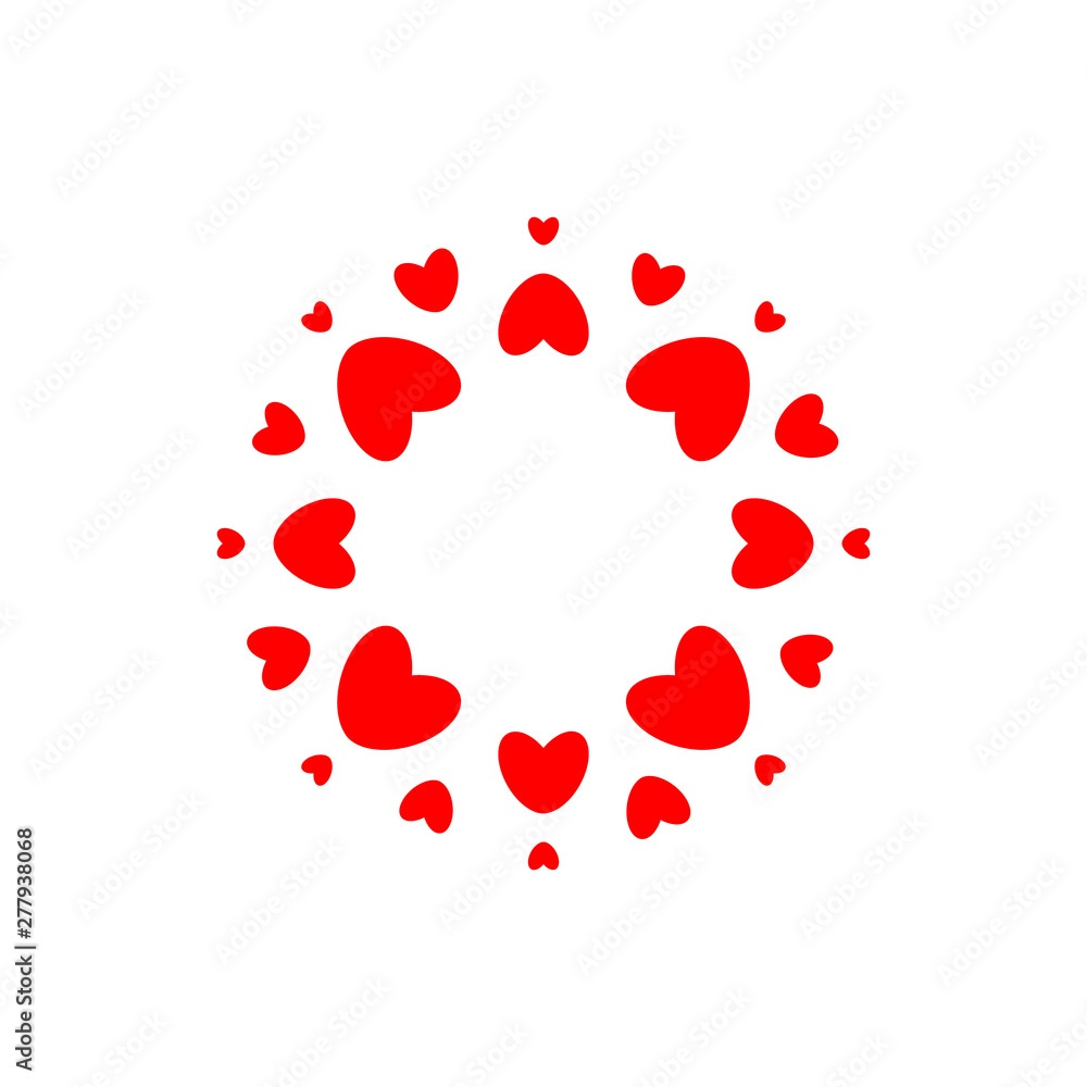 Abstract love logo. Circle of hearts. Frame for love photo. Happy family symbol. Vector isolated emblem template on white background.