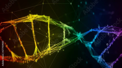 Abstract iridescent rainbow binary digital plexus DNA molecule structure research visuals biology biotechnology chemistry science Medicine motion background medical dashboard colorful Seamless Loop photo