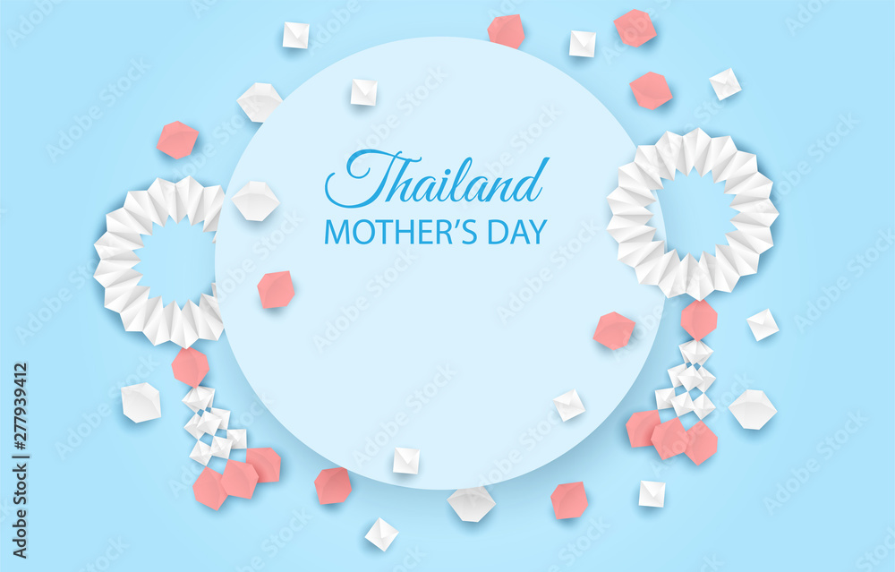 Thailand Mother's day background . Design with garland origami for mother's day. Thai traditional. paper art style .vector. Thailand Mother's day background . Design with garland origami for mother's day. Thai traditional. paper art style .vector.