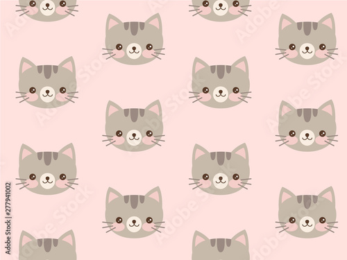 Cute cat pattern. Kitten face seamless background. Baby or child design.