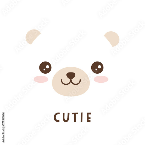 Cute bear face in kawaii style. Vector illustration of a smiling bear. 