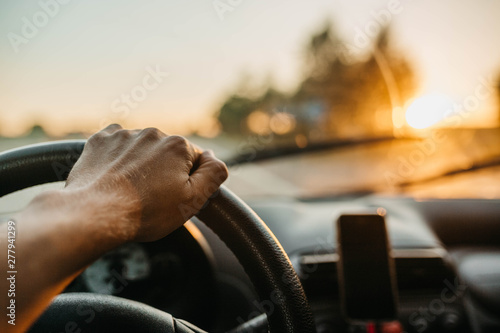 Wallpaper Mural Concept of driving a car. The hands of the driver on the steering wheel on a sunny day. Torontodigital.ca