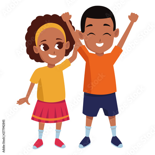 Afroamerican sister and brother smiling cartoon