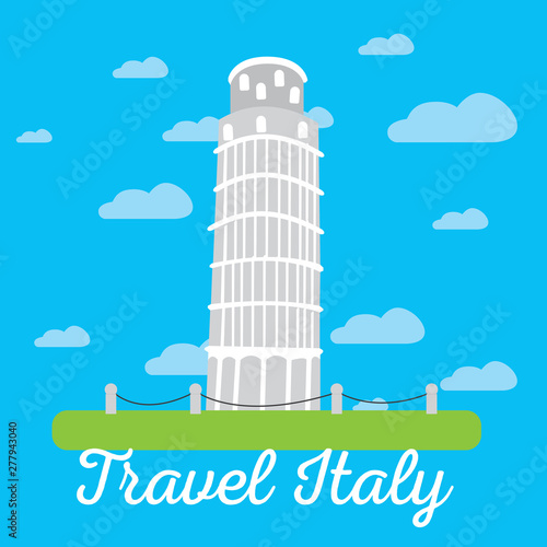 Colored landscape with the leaning tower of Pisa. Travel to Italy - Vector