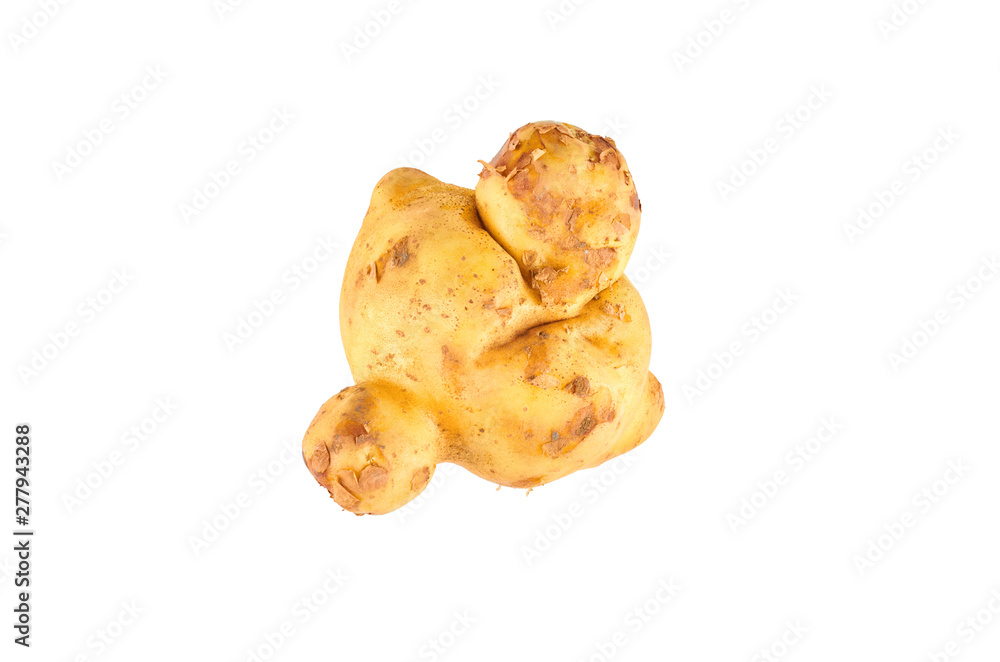 Fresh white potatoes isolated on white background. The view from the top. Organic food background. Fresh white potatoes isolated on white background. The view from the top. Organic food background.