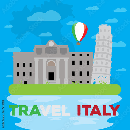 Colored landscape with famous places in Italy. Travel to Italy - Vector