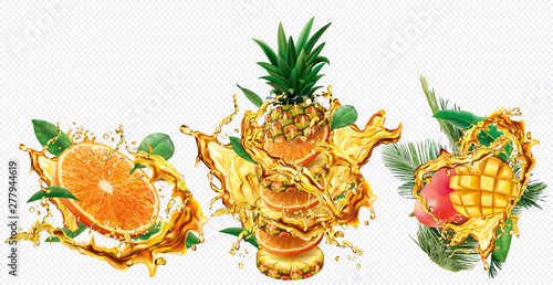 Pineapple, Orange and Mango in splashes of juice