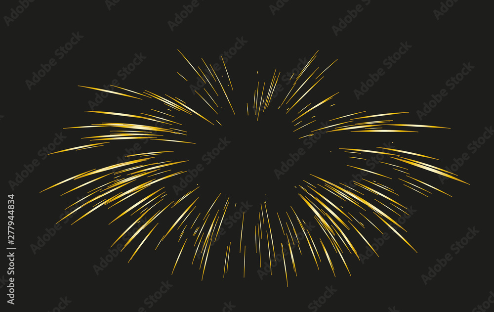 Fototapeta premium Gold Fireworks drawn by lines.