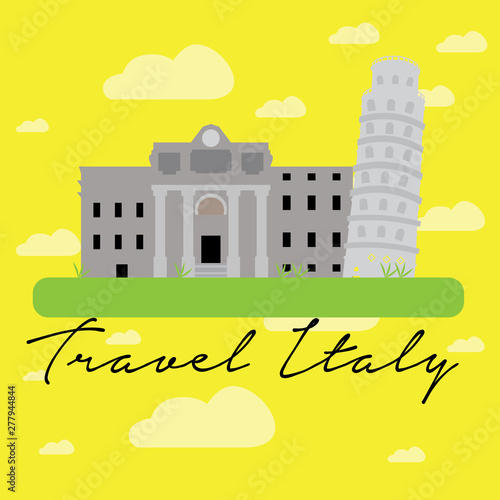 Colored landscape with famous places in Italy. Travel to Italy - Vector