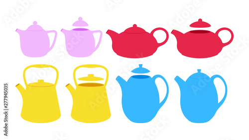 Vintage teapots set. Vector flat kettels illustration.