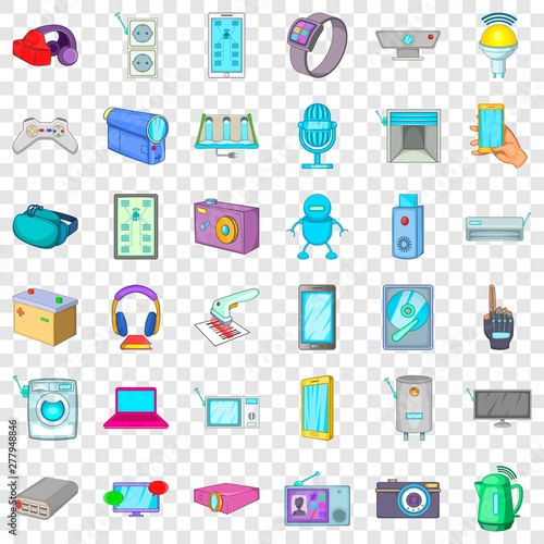Electronics icons set. Cartoon style of 36 electronics vector icons for web for any design