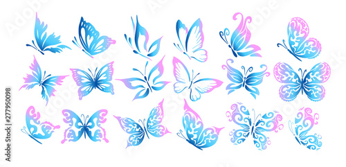 A set of logo butterflies. A butterfly logo made of patterns. Vector illustration.