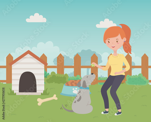 Girl with dog cartoon design