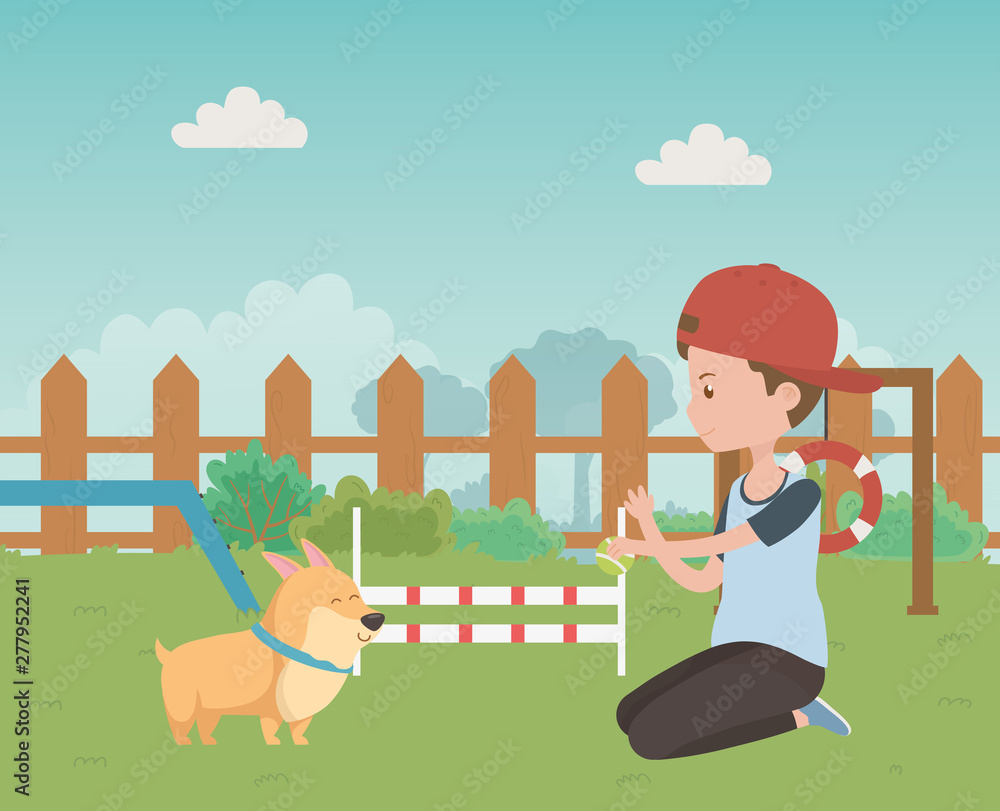 Fototapeta premium Boy with dog cartoon design