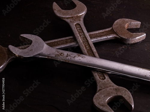 Old wrenches on a workbench