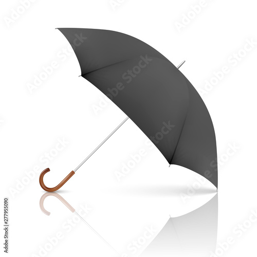 Vector 3d Realistic Render Black Blank Umbrella Icon Closeup Isolated on White Background. Design Template of Opened Parasol for Mock-up, Branding, Advertise etc. Front View