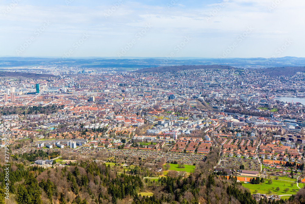 Panorama view of city of Zurich from the Uetliberg mountain