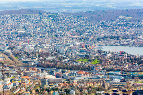 Fototapeta Naklejka Na Ścianę i Meble -  Panorama view of city of Zurich from the Uetliberg mountain