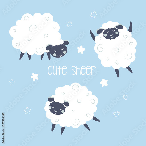 set with cute sheep