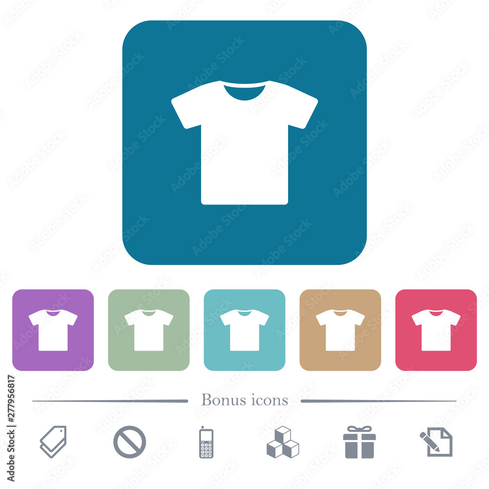 T-shirt flat icons on color rounded square backgrounds T-shirt flat icons on color rounded square backgrounds
