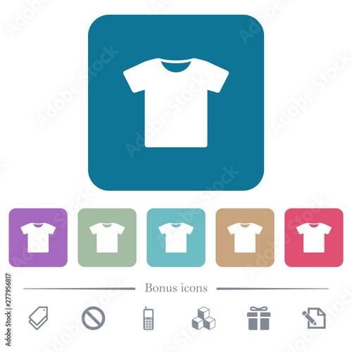 T-shirt flat icons on color rounded square backgrounds