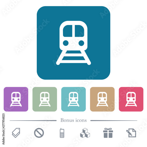 Train flat icons on color rounded square backgrounds