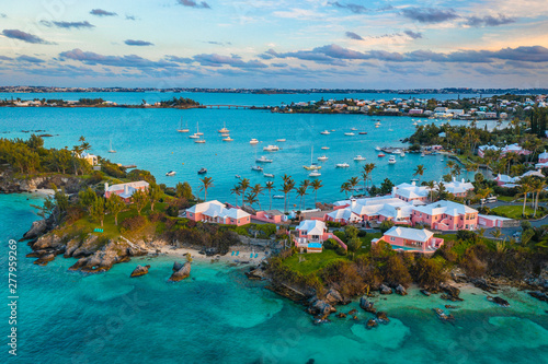 A tropical island with yachts and houses in Bermuda