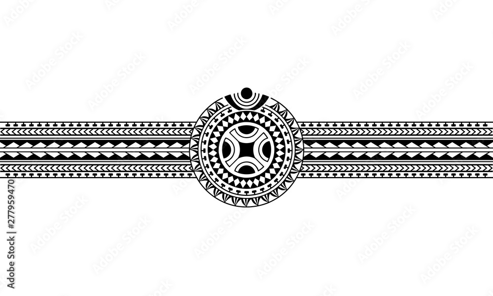 Maori polynesian tattoo border with swastika sun symbol. Tribal sleeve  pattern vector. Samoan bracelet tattoo design fore arm or foot. Armband  tattoo tribal. Stock Vector | Adobe Stock