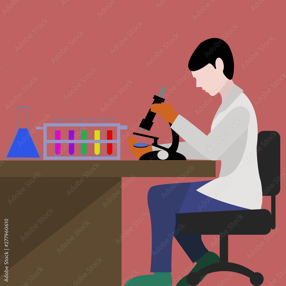 Fototapeta premium Research on a microscope in a laboratory
