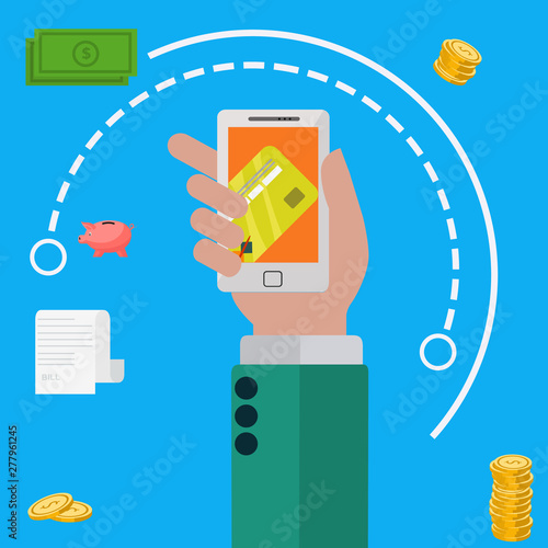 Mobile payment via smartphone vector concept