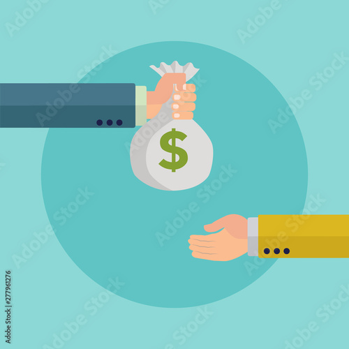 Businessman gives money bag to another businessman vector concept