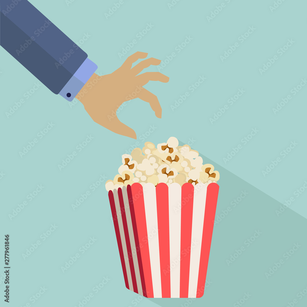 Hand reaching for popcorn vector illustration