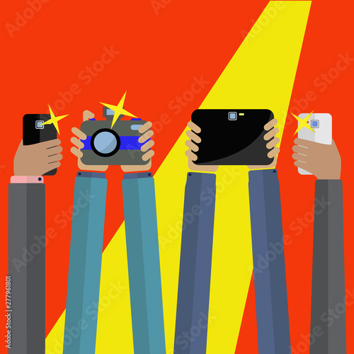 People taking photographs of you, paparazzi, at an event vector concept