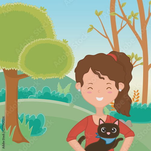 Girl with cat cartoon design © Stockgiu