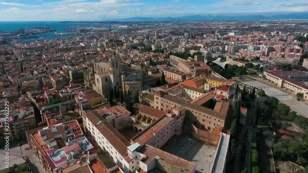 Aerial view of the historic district and Tarragona Cathedral. Aerial view of the historic district and Tarragona Cathedral.