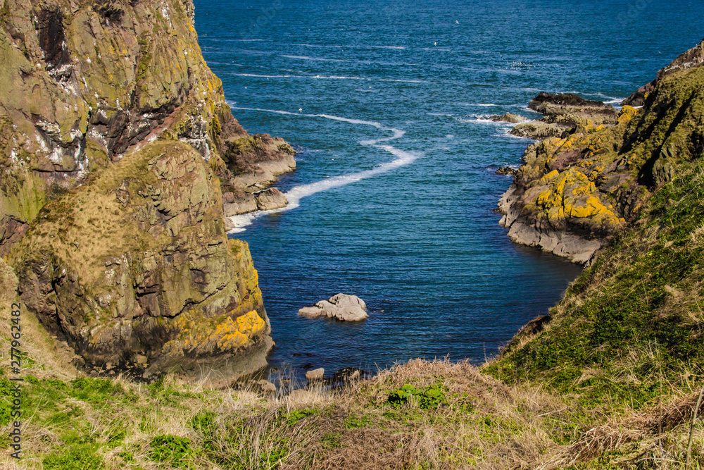 Fototapeta premium Longhaven Cliffs in Buchan. Peterhead, Aberdeenshire, Scotland, UK