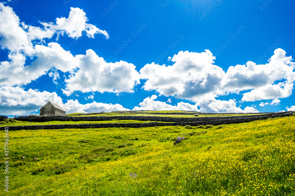 Obraz premium Summer landscape at Malham Cove Yorkshire Dales National Park Tourist Attraction, England, UK