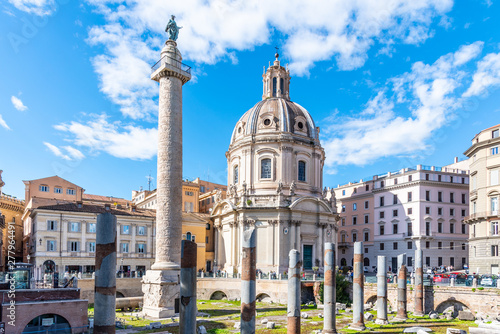 Trajan's Column and Church of the Most Holy Name of Mary, Rome, Italy