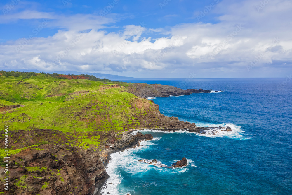 Aerial view over Pacific Ocean and West Maui Mountains, Maui, Hawaii, USA Aerial view over Pacific Ocean and West Maui Mountains, Maui, Hawaii, USA