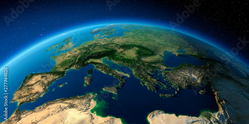Highly detailed Earth. Italy, Greece and the Mediterranean Sea