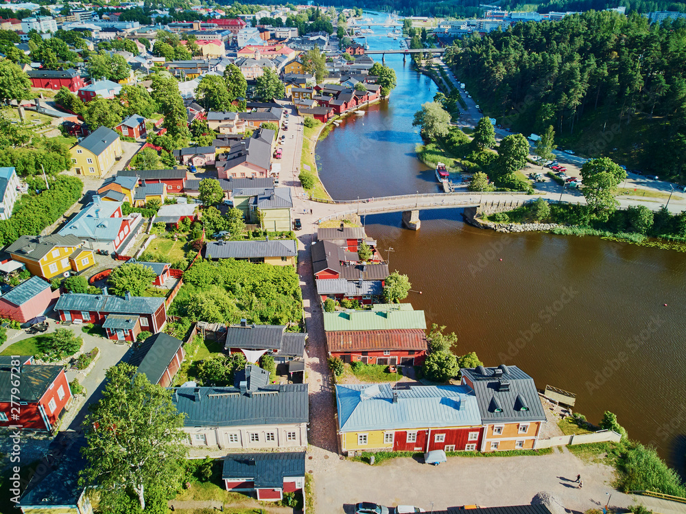Obraz premium Scenic aerial view of historical town of Porvoo