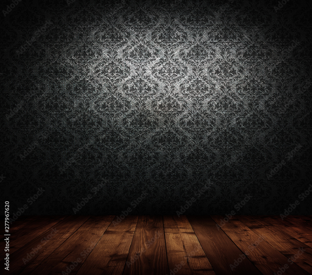 dark interior room with baroque wallpaper dark interior room with baroque wallpaper