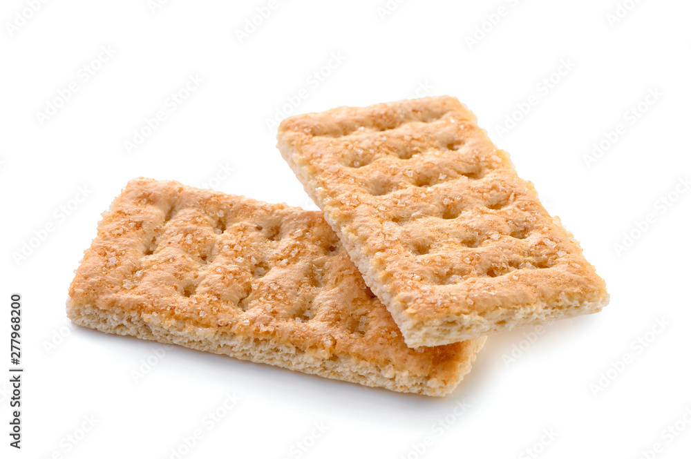 two sweet Galette cookies with grains of sugar close-up isolated on white background two sweet Galette cookies with grains of sugar close-up isolated on white background