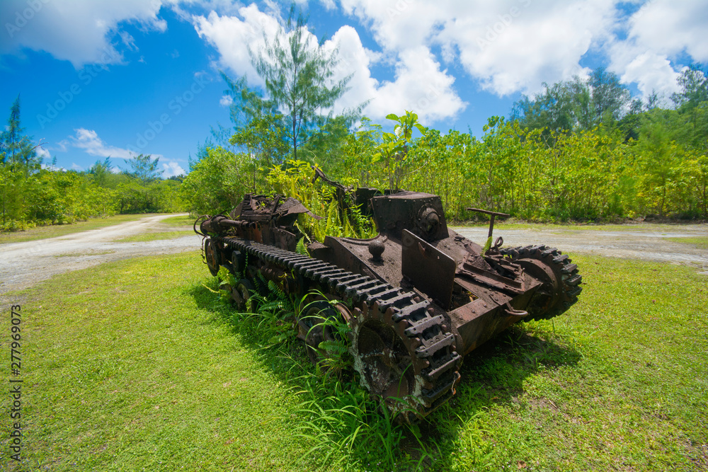 Tank in Peleliu Island in Palau. War ruins, the battle was fought between the U.S. and Japan