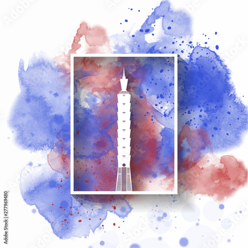 Silhouette Paper of Taiwan on the splash watercolor in color of Global Flag. Vector design template. use for business, banner, advertisment or education. photo
