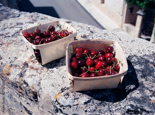 Poplar wood basket with red cherries